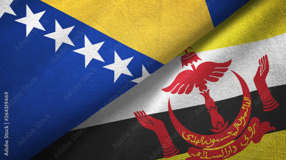 Bosnia and Herzegovina and Brunei two flags textile cloth Bosnia and Herzegovina and Brunei two flags textile cloth