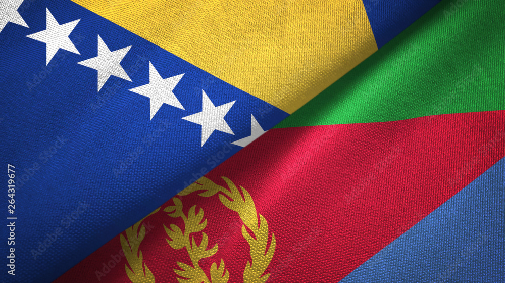 Bosnia and Herzegovina and Eritrea two flags textile cloth, fabric texture Bosnia and Herzegovina and Eritrea two flags textile cloth, fabric texture