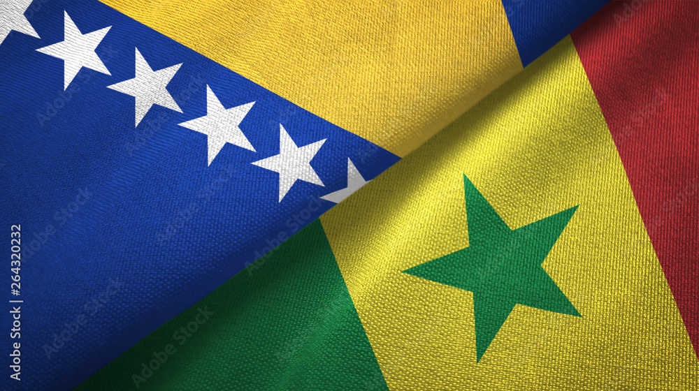 Bosnia and Herzegovina and Senegal two flags textile cloth, fabric texture Bosnia and Herzegovina and Senegal two flags textile cloth, fabric texture