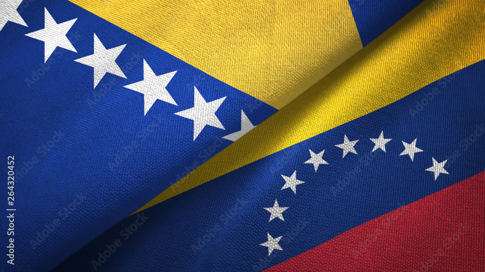 Bosnia and Herzegovina and Venezuela two flags textile cloth, fabric texture Bosnia and Herzegovina and Venezuela two flags textile cloth, fabric texture