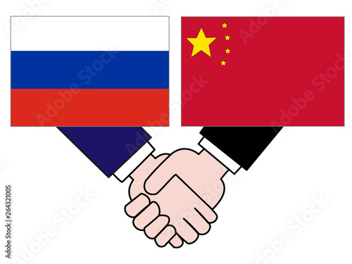国と国との外交。ロシアと中国の関係を表している。