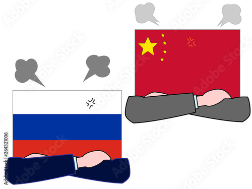 国と国との外交。ロシアと中国の関係を表している。