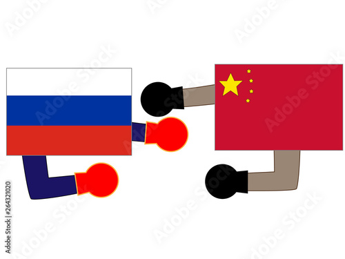 国と国との外交。ロシアと中国の関係を表している。