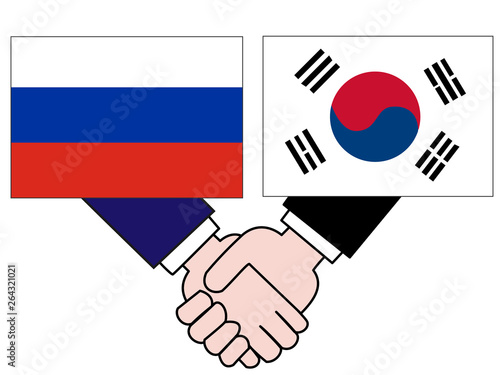 国と国との外交。ロシアと韓国の関係を表している。