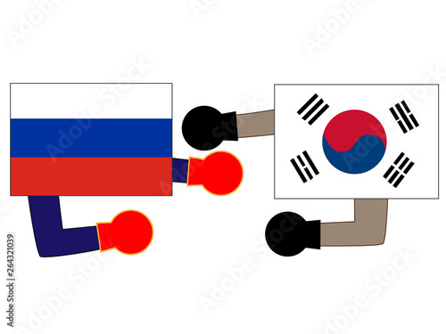 国と国との外交。ロシアと韓国の関係を表している。