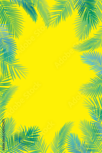 ヤシの葉で作られたフレーム、オーナメント｜夏のイメージのイラスト、背景