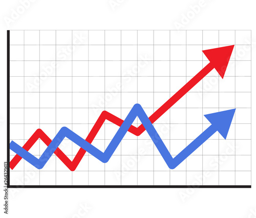 trend up graph icon in trendy isolated on white background. flat style. stock sign. growth progress red arrow icon for your web site design, logo, app, UI. line chart symbol. success business sign.