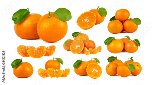 Mandarin Orange or tangerine citrus fruit isolated on white background.