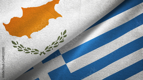 Billede på lærred Cyprus and Greece two flags textile cloth, fabric texture