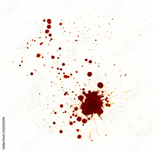 artificial blood splatters on white background