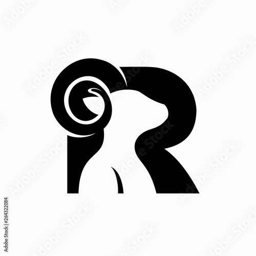 Letter R formed muscular ram logo 