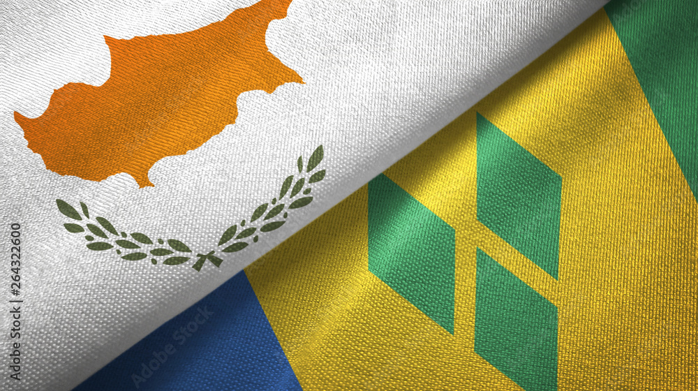 Cyprus and Saint Vincent and the Grenadines two flags textile cloth Cyprus and Saint Vincent and the Grenadines two flags textile cloth