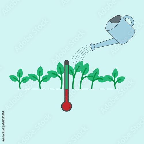 Way to reduce global warming concept. Fighting climate change metaphor. Planting more tree. Vector illustration outline flat design style.
