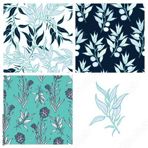 Beautiful leaves and flowers summer pattern design set © Carrie