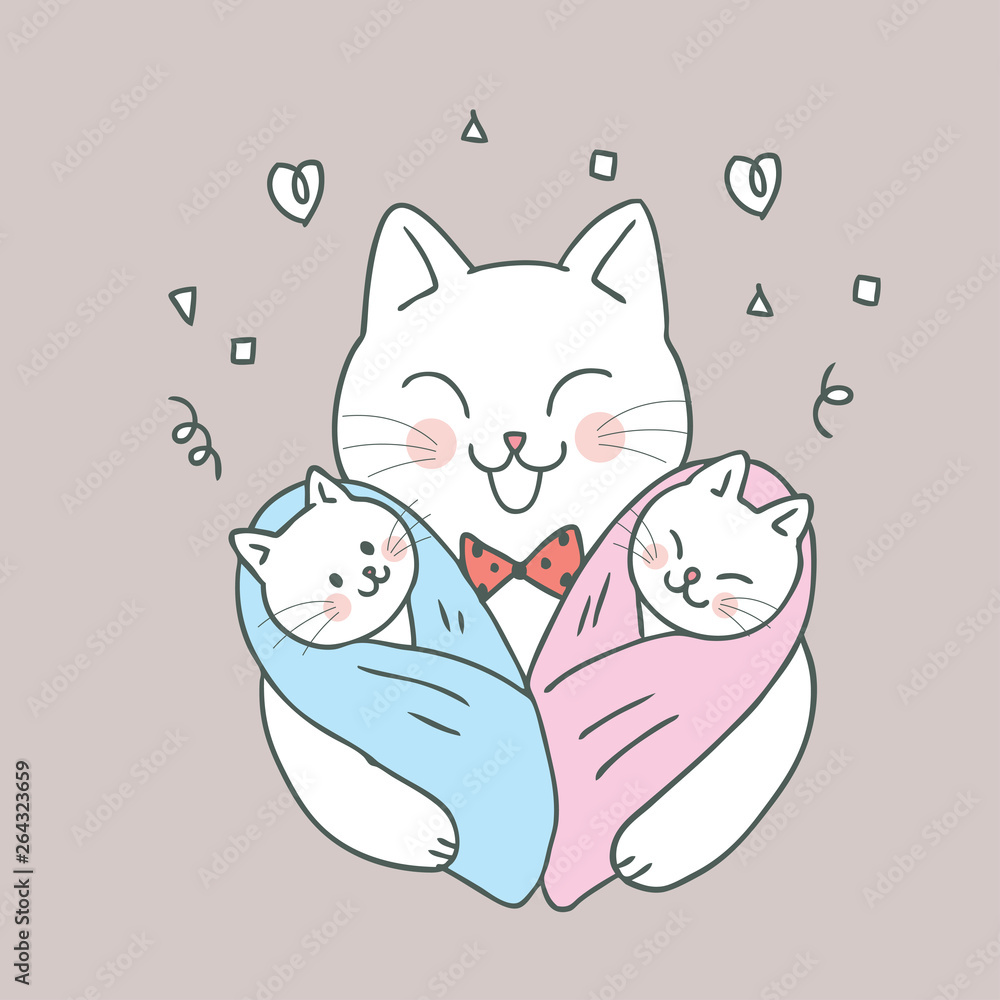 Cartoon cute cat mom and baby vector. Cartoon cute cat mom and baby vector.