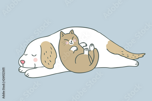 Cartoon cute sweet cat and dog vector.