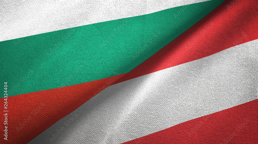 Bulgaria and Austria two flags textile cloth, fabric texture Bulgaria and Austria two flags textile cloth, fabric texture
