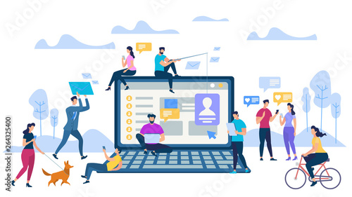 Young People with Phones at Big Laptop Background