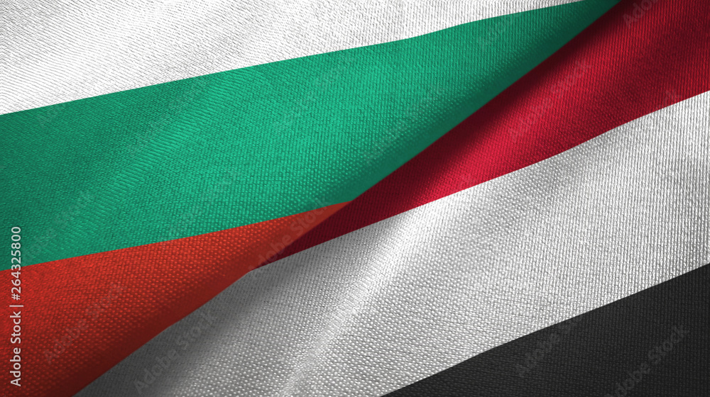 Bulgaria and Yemen two flags textile cloth, fabric texture Bulgaria and Yemen two flags textile cloth, fabric texture