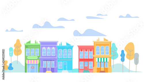 Colorful Modern Friendly Buildings Stand in Raw.