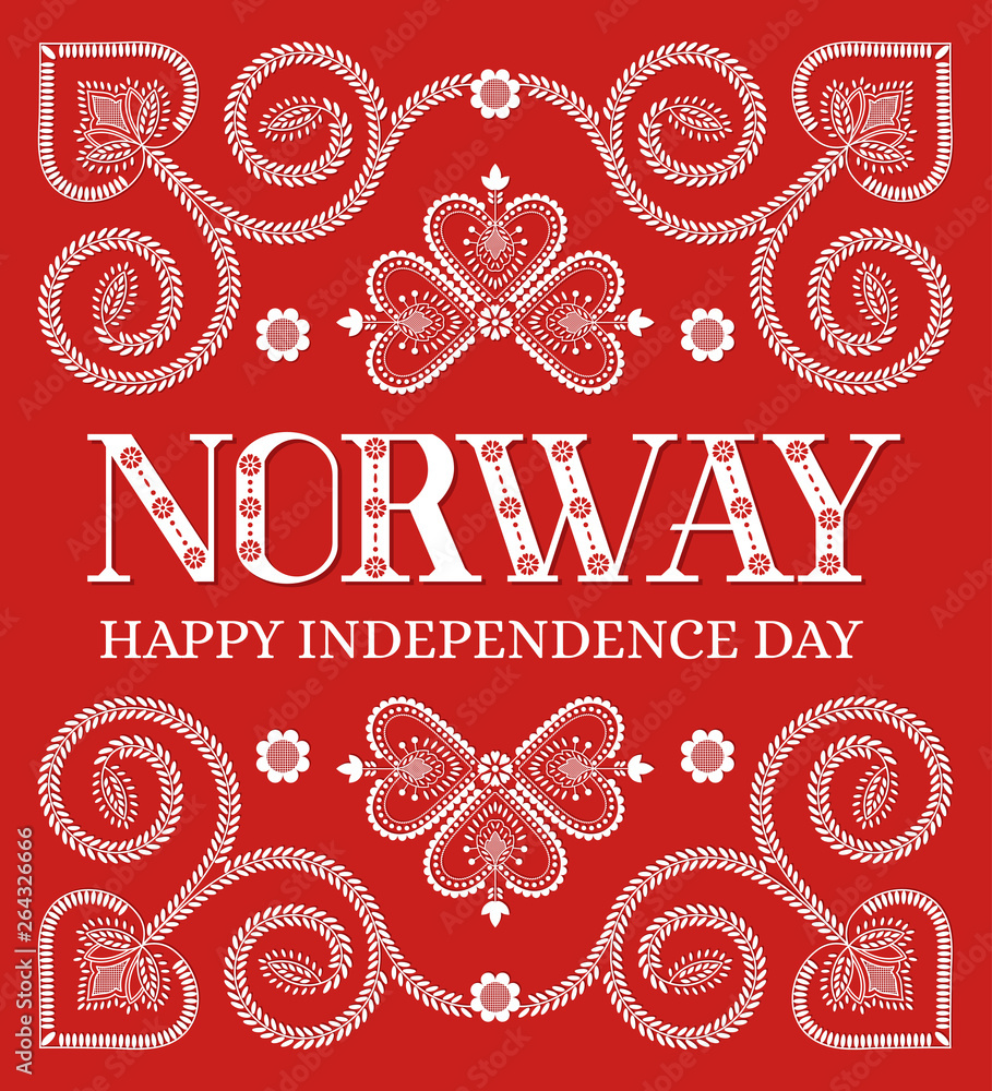 Norway Constitution Day illustration vector. Folk ethnic red background  with floral pattern from traditional Norwegian sweater embroidery design.  Stock Vector | Adobe Stock