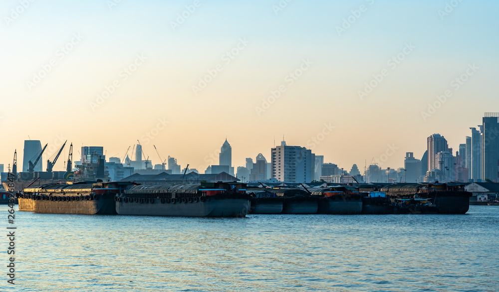 Landscape of Bangkok City Thailand inside the river at sunset