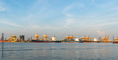 Many product transported to ship in the Thai port for export