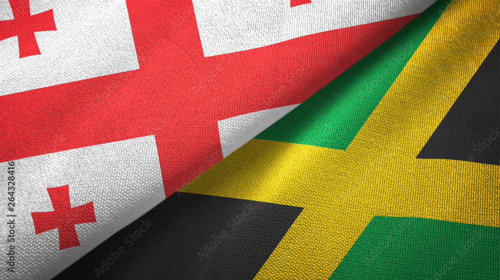 Georgia and Jamaica two flags textile cloth, fabric texture Georgia and Jamaica two flags textile cloth, fabric texture