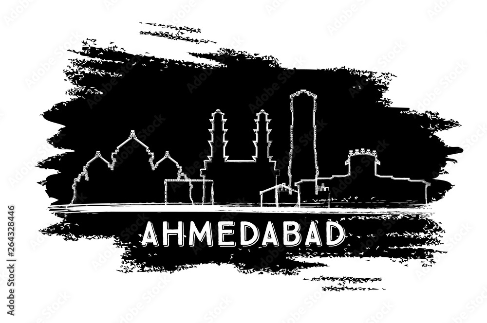 Ahmedabad India City Skyline Silhouette. Hand Drawn Sketch.