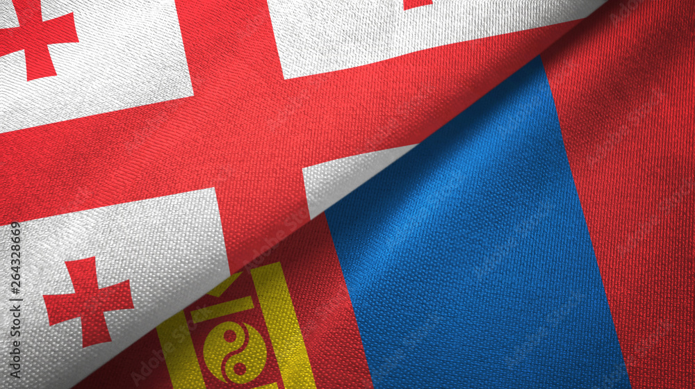 Georgia and Mongolia two flags textile cloth, fabric texture Georgia and Mongolia two flags textile cloth, fabric texture