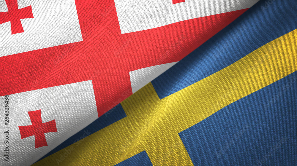 Georgia and Sweden two flags textile cloth, fabric texture Georgia and Sweden two flags textile cloth, fabric texture