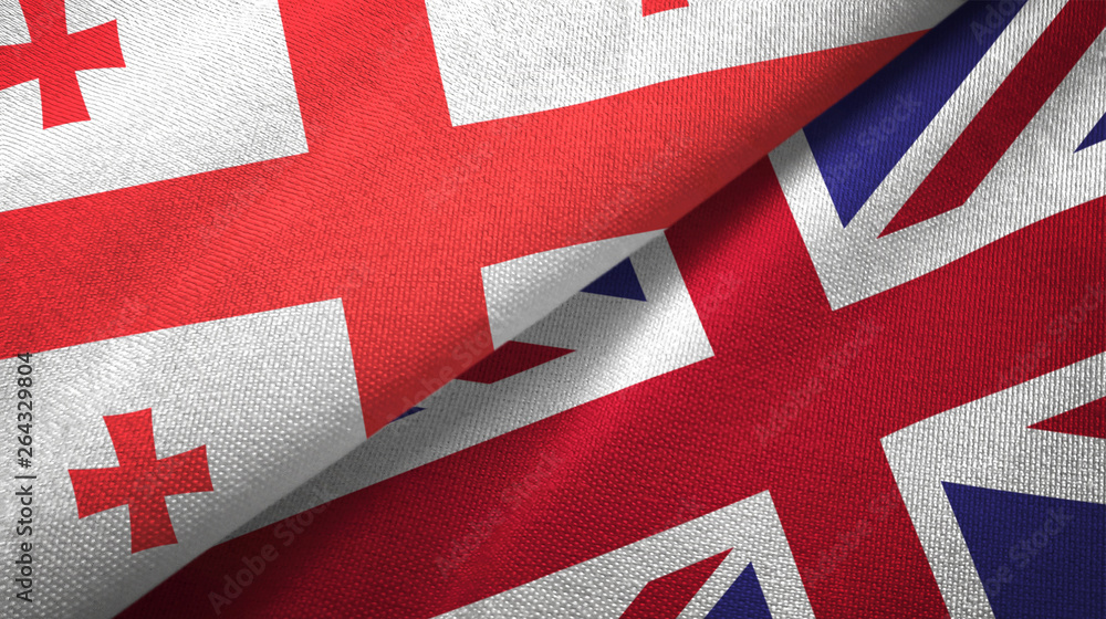 Georgia and United Kingdom two flags textile cloth, fabric texture Georgia and United Kingdom two flags textile cloth, fabric texture