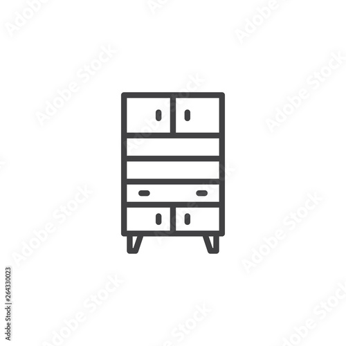 Vintage kitchen cupboard line icon. linear style sign for mobile concept and web design. Cupboard with drawers outline vector icon. Symbol, logo illustration. Pixel perfect vector graphics