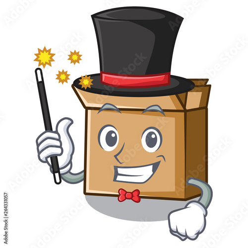 Magician cartoon cardboard placed next to chair