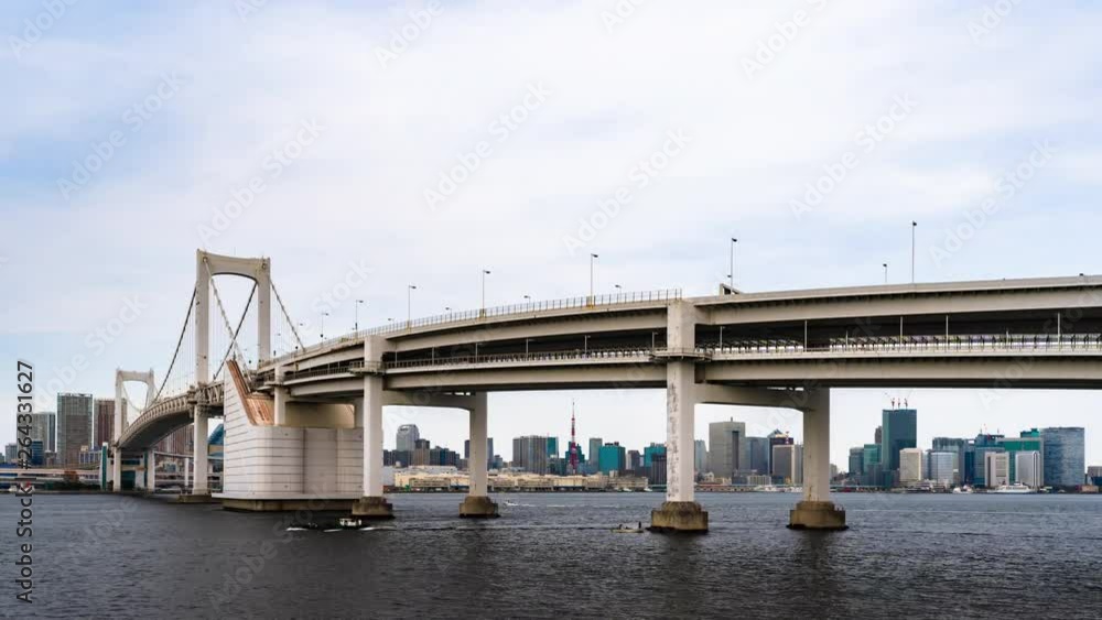 time lapse of Rainbow bridge in Odaiba, Tokyo, Japan time lapse of Rainbow bridge in Odaiba, Tokyo, Japan
