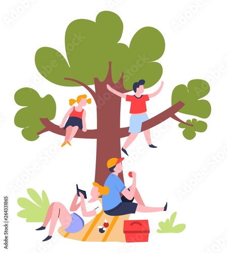 Family picnic under tree outdoor summer activity