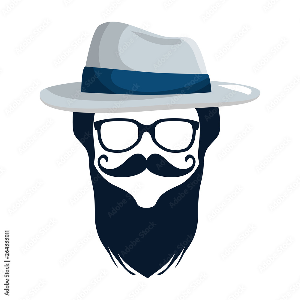 male face with tophat hipster style