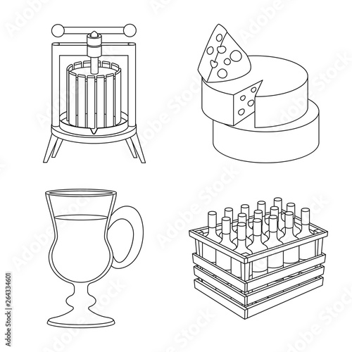 Vector illustration of drink and manufacturing icon. Set of drink and restaurant stock symbol for web.