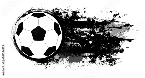 Soccer ball with grunge scuffs  ink stains and space for text. The object is separate from the background. Vector element for banners  articles and your design.