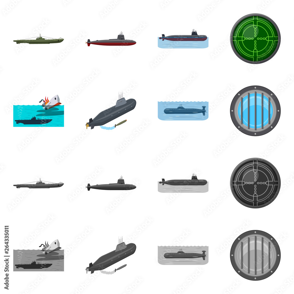 Vector illustration of war  and ship logo. Set of war  and fleet stock symbol for web.