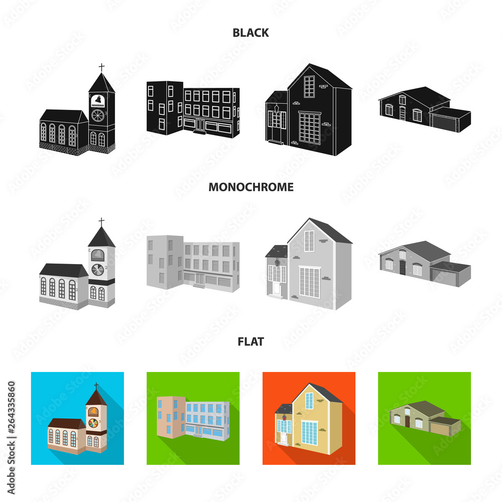 Vector illustration of facade and housing symbol. Set of facade and infrastructure stock symbol for web.