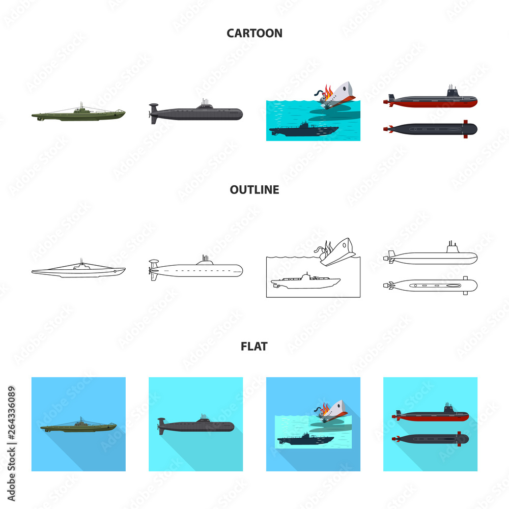 Isolated object of war  and ship icon. Set of war  and fleet stock vector illustration.