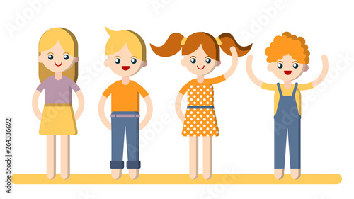 Flat vector cartoon child illustration. Boys and girls flat illustration - collection isolated on white background. Kids flat illustration