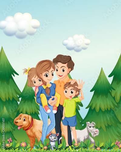 Family in woods scene