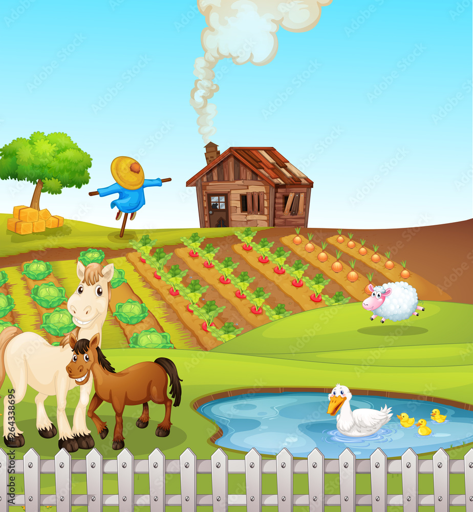 Naklejka premium Animals on farm scene