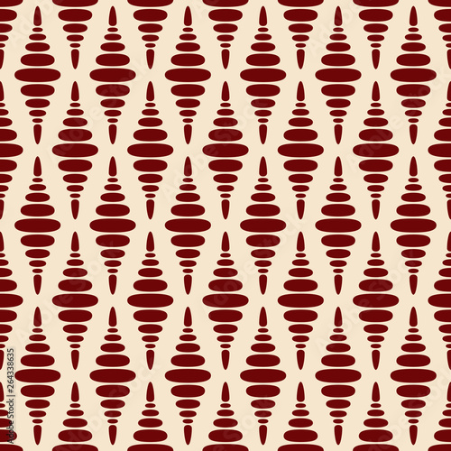 Abstract seamless pattern of regularly repeating brown smooth shapes on beige background.