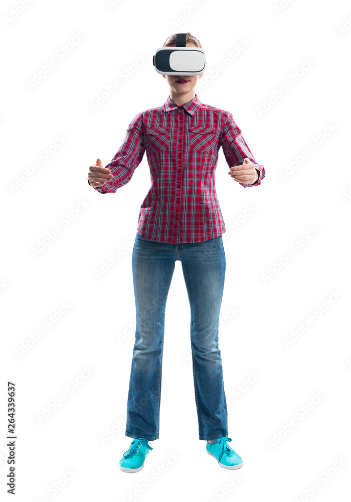 Young woman wearing VR goggles Young woman wearing VR goggles