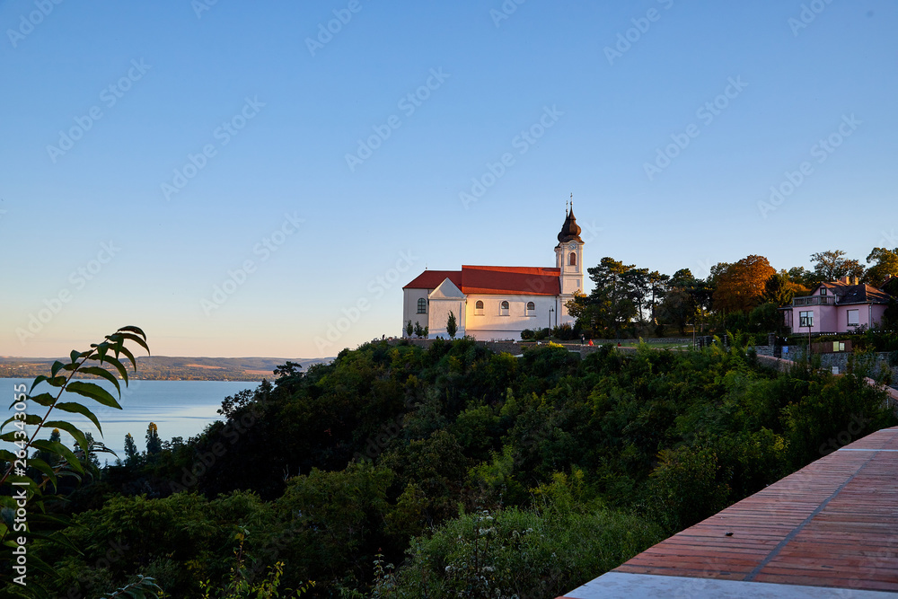 Building of the famous Benedictine Monastery of Tihany (Tihany Abbey) in a summer evening