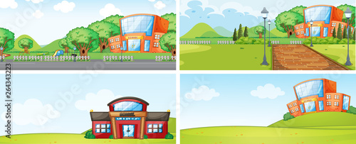 Set of school building backgrounf