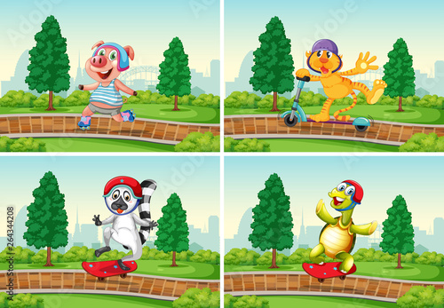 Set of animal play extreme sport